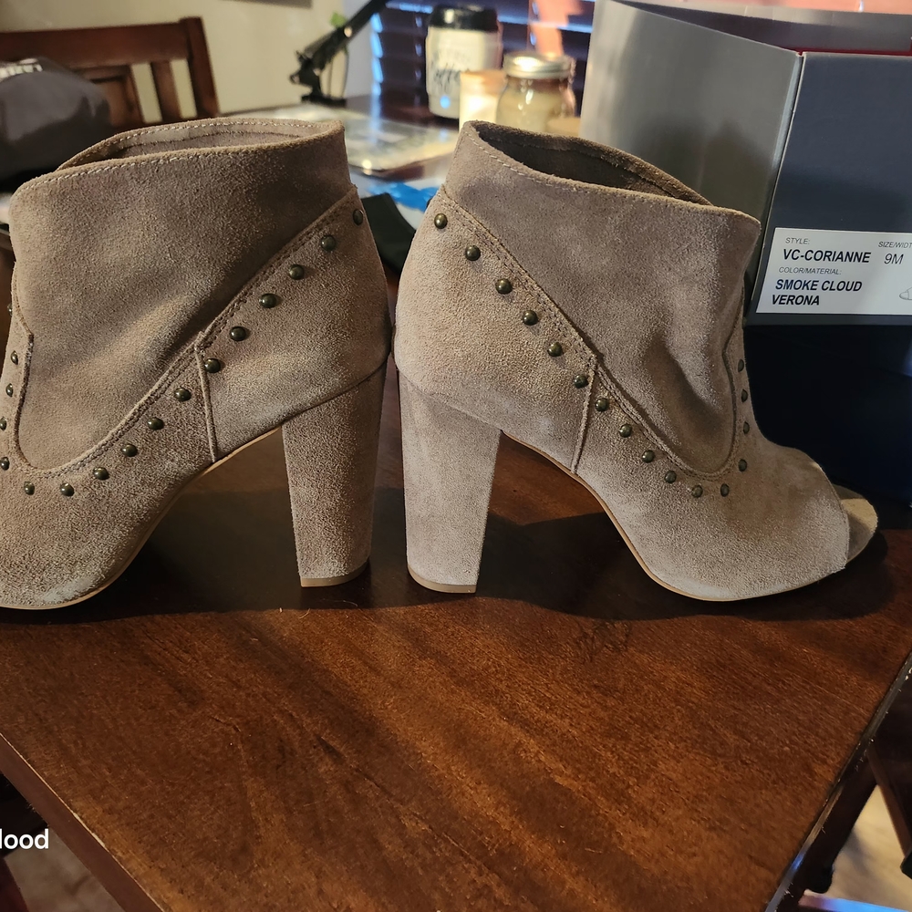 Versona Taupe Heeled Boots with Stud Accents